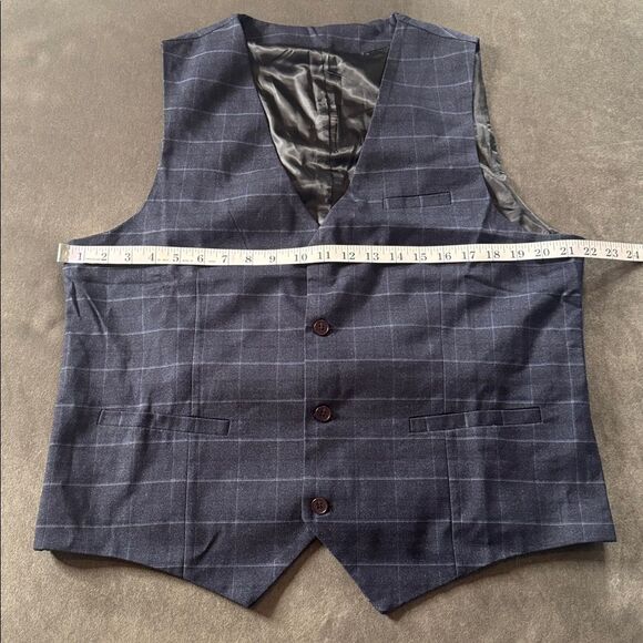 Men’s Dark Blue Plaid Slim Fit 3 Piece Business Formal Suit Jacket 42 Pants 40 - Picture 9 of 14